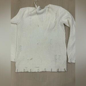 Papaya White Distressed Sweater